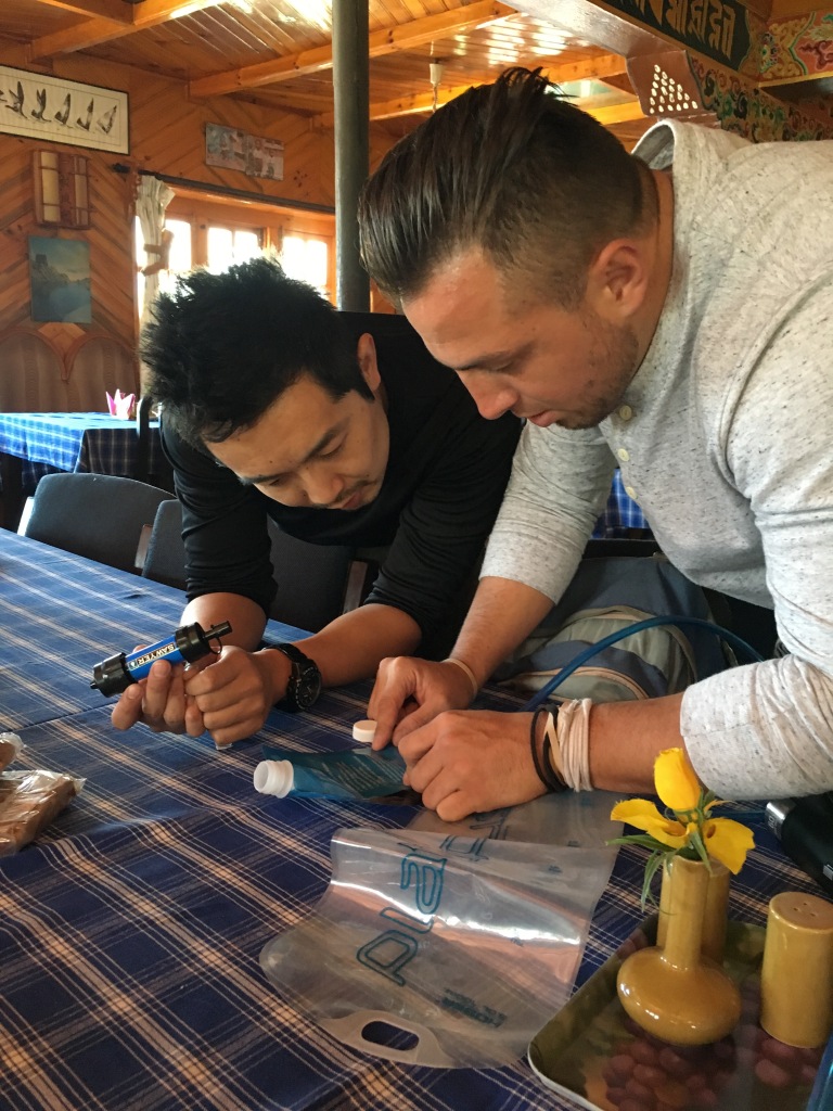 Leo and Joe preparing in restaurant, Lukla