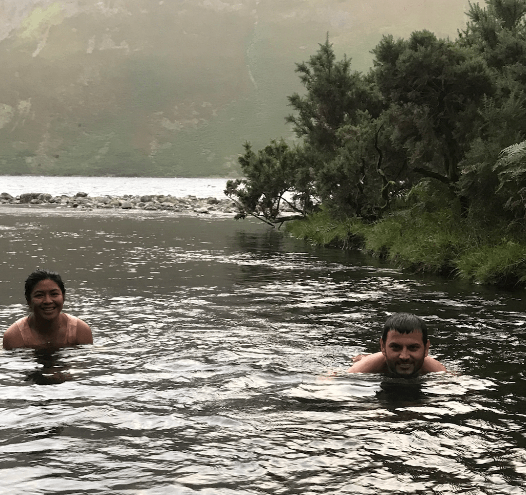 Sharif and Izzy going for a dip