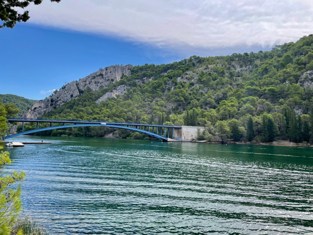 Skradin river and a bridge crossing over. Used by cars to come and go from Skradin.