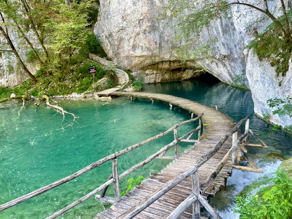 Plitvice lakes boardwalk around cave entrance Sulpjara Cave 